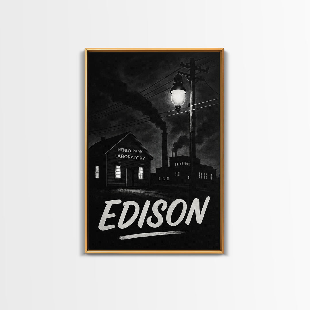 Edison Travel Poster, Canvas Print, Night Street Poster Art, Edison Wall Art, City Illustration, Travel Poster Art, Vintage Travel Art