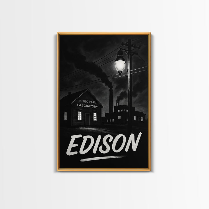 Edison Travel Poster, Canvas Print, Night Street Poster Art, Edison Wall Art, City Illustration, Travel Poster Art, Vintage Travel Art