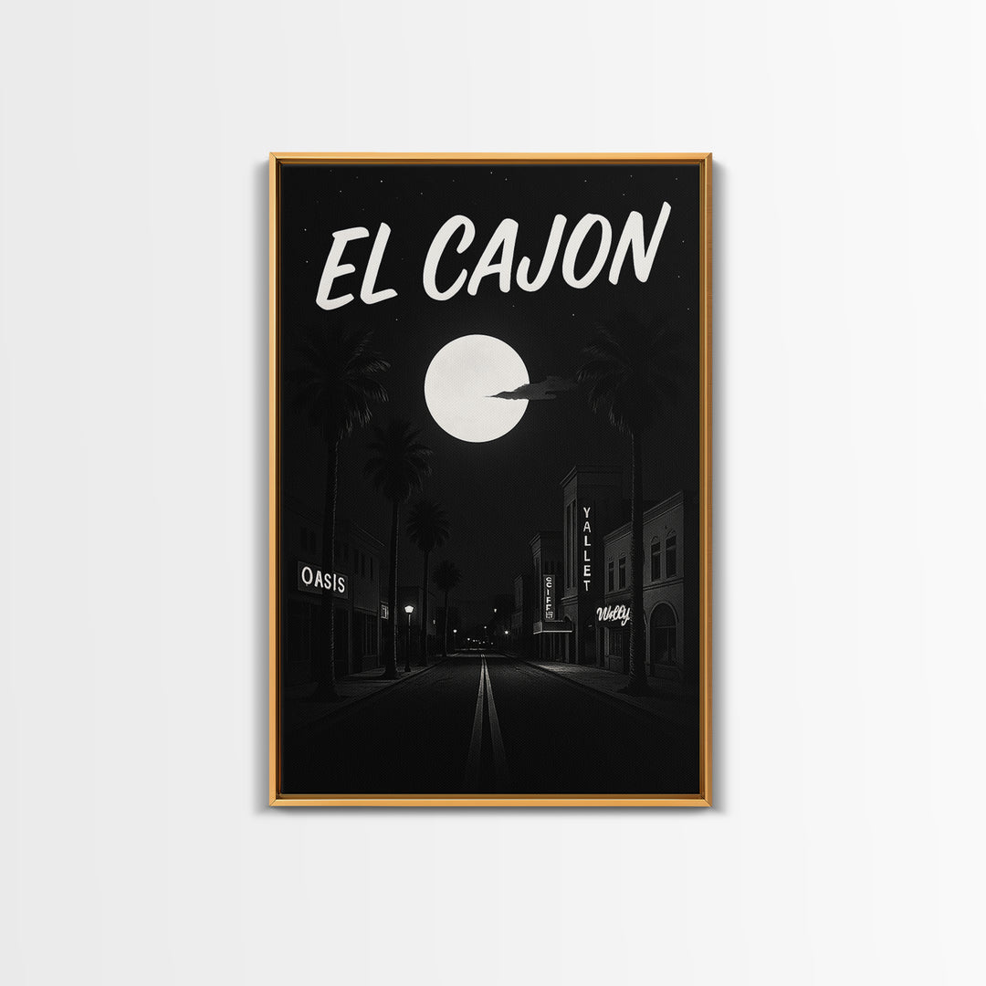 El Cajon California Travel Poster, Canvas Print, Dark Moody City Wall Art, El Cajon Poster Print, Travel Art Print, Retro Travel Print