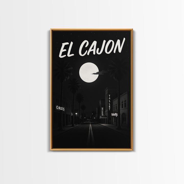 El Cajon California Travel Poster, Canvas Print, Dark Moody City Wall Art, El Cajon Poster Print, Travel Art Print, Retro Travel Print