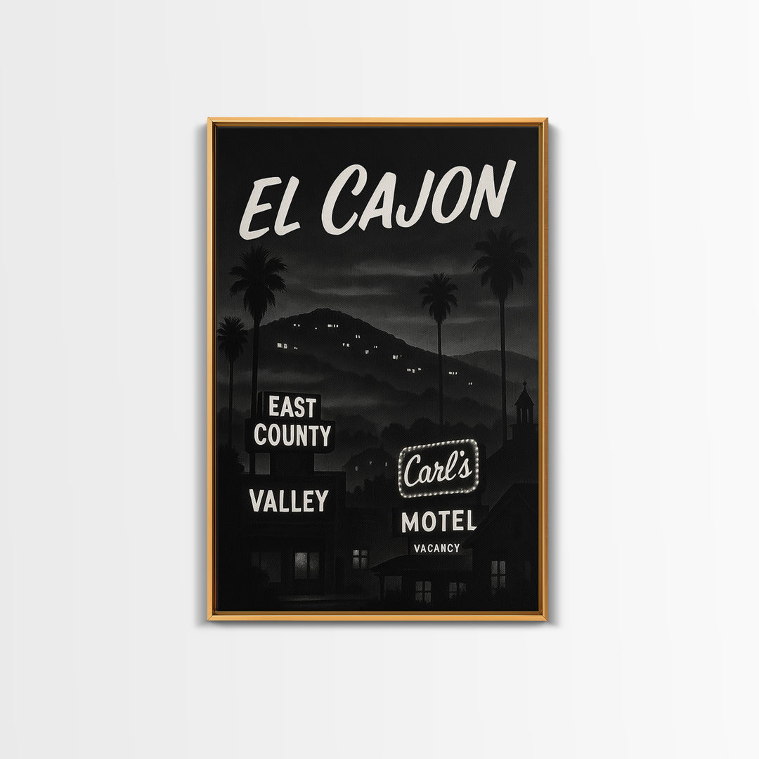 El Cajon Travel Poster, Canvas Print, Black And White Travel Art, El Cajon Poster Print, Living Room Wall Art, Vintage City Poster