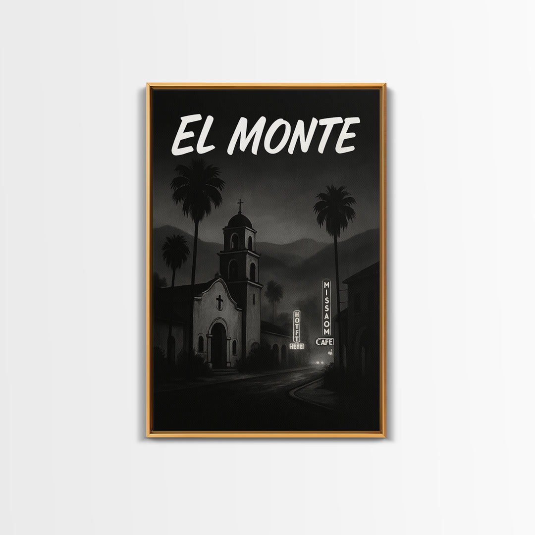 El Monte California Travel Poster, Canvas Print, Dark Moody City Wall Art, El Monte Travel Art, Wall Decor, Office Decor, Wanderlust Decor