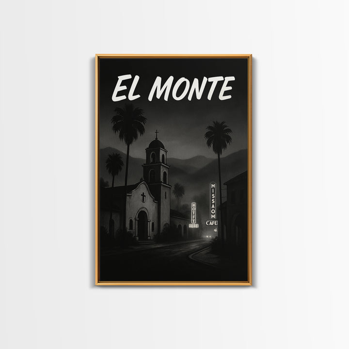 El Monte California Travel Poster, Canvas Print, Dark Moody City Wall Art, El Monte Travel Art, Wall Decor, Office Decor, Wanderlust Decor
