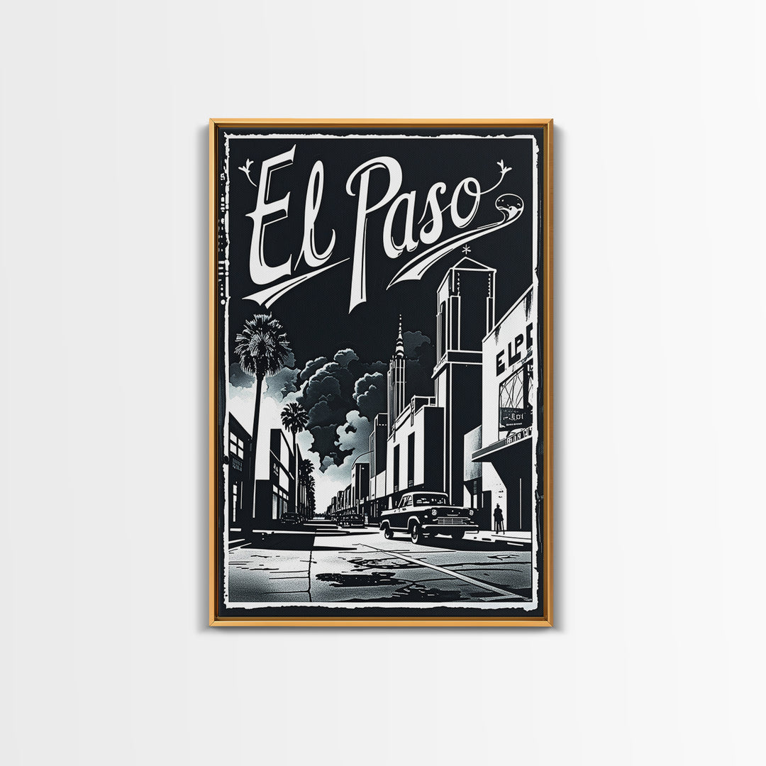 El Paso Travel Poster, Canvas Print, Night Street Poster Art, El Paso Wall Art, Fine Art Print, Vintage City Poster, City Travel Prints
