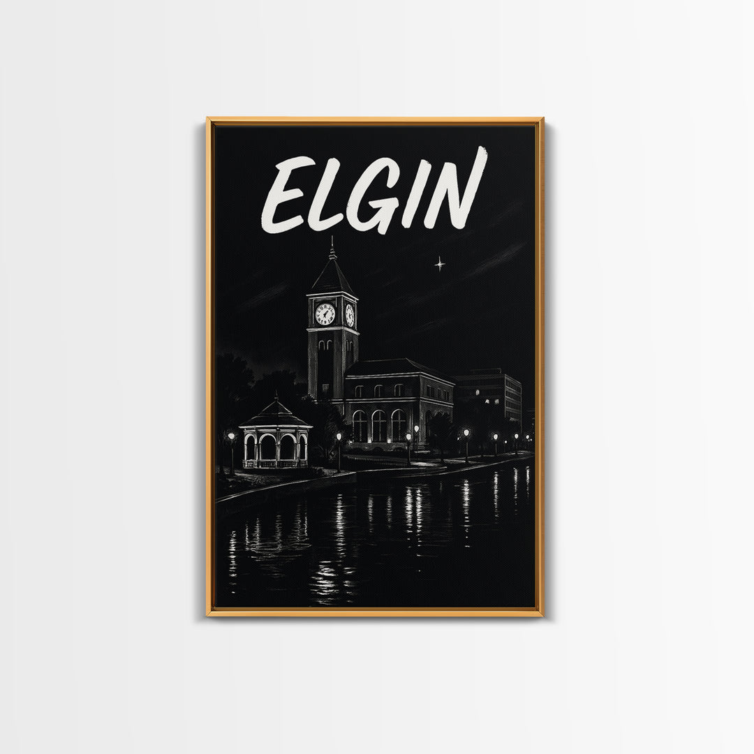 Elgin Travel Poster, Framed Canvas Print, Dark Moody City Wall Art, Elgin City Art, Travel Art Print, Gift For Travelers, Travel Poster Set