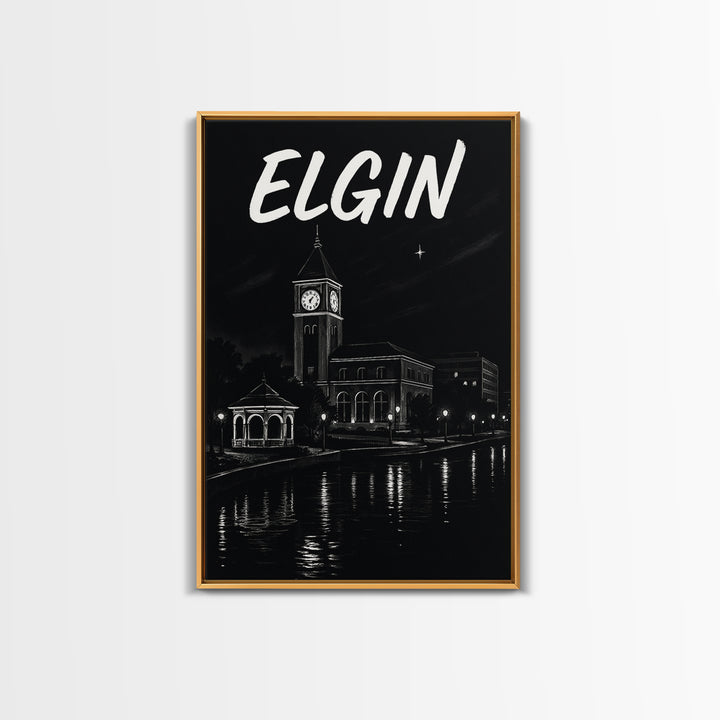 Elgin Travel Poster, Framed Canvas Print, Dark Moody City Wall Art, Elgin City Art, Travel Art Print, Gift For Travelers, Travel Poster Set