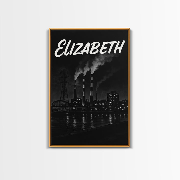 Elizabeth Travel Poster, Framed Canvas Print, Vintage Noir Poster Art, Elizabeth Art Print, Vintage City Poster, Mid Century Wall Art
