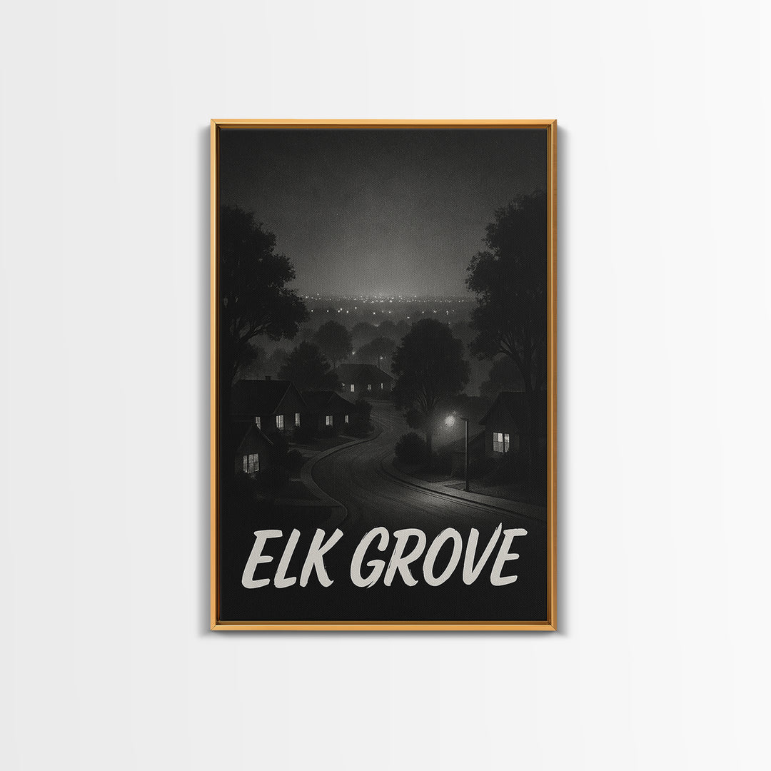 Elk Grove California Travel Poster, Canvas Print, Dark Moody City Wall Art, Elk Grove Art Print, Art Print, Travel Poster Set