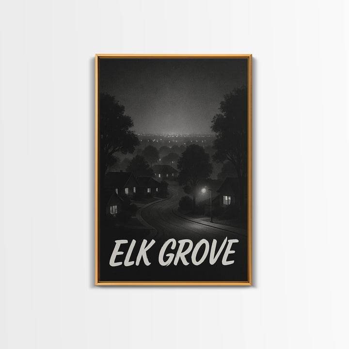 Elk Grove California Travel Poster, Canvas Print, Dark Moody City Wall Art, Elk Grove Art Print, Art Print, Travel Poster Set