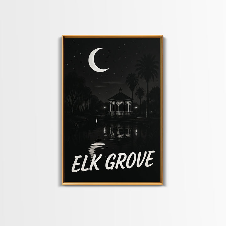 Elk Grove Travel Poster, Canvas Print, Dark Moody City Wall Art, Elk Grove Art Print, Wanderlust Decor, City Art Print, Travel Art Print