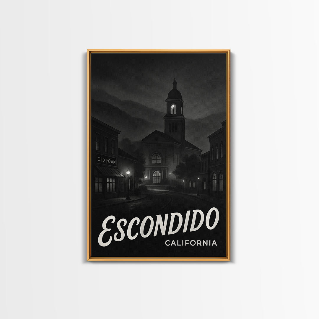 Escondido California Travel Poster, Canvas Print, Dark Moody City Wall Art, Escondido Art Print, Watercolor Urban Skyline, Travel Print