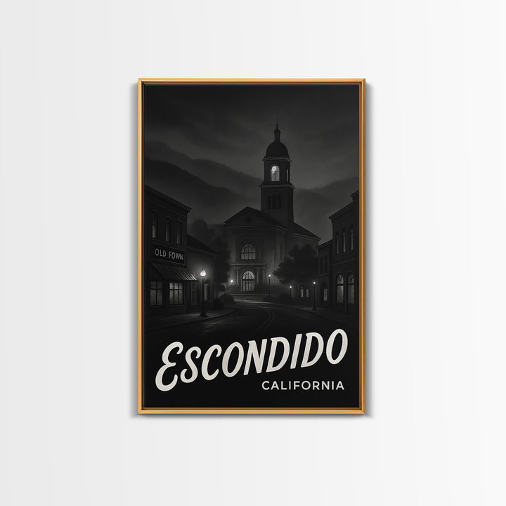 Escondido California Travel Poster, Canvas Print, Dark Moody City Wall Art, Escondido Art Print, Watercolor Urban Skyline, Travel Print