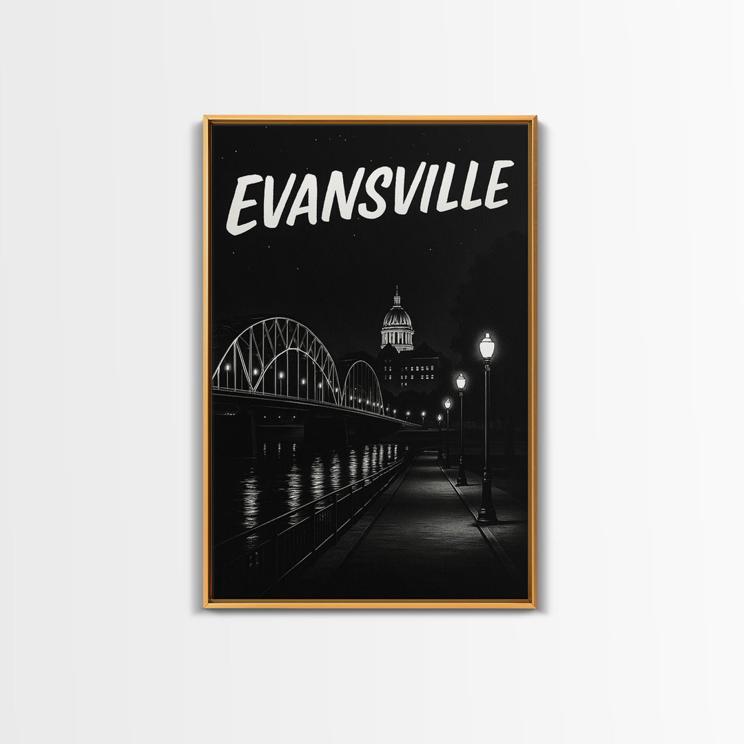 Evansville Travel Poster, Canvas Print, Black And White Travel Art, Evansville Travel Art, Home Office Decor, City Illustration