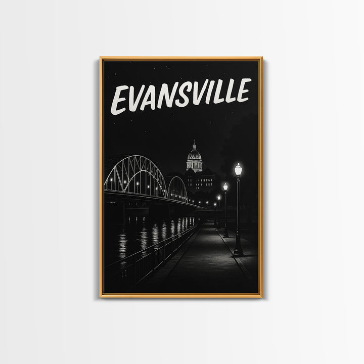 Evansville Travel Poster, Canvas Print, Black And White Travel Art, Evansville Travel Art, Home Office Decor, City Illustration