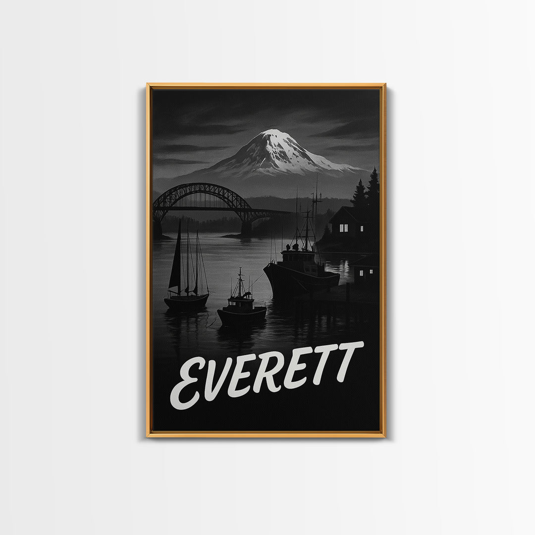 Everett Washington Travel Poster, Canvas Print, Black And White Travel Art, Everett Art Print, Vintage City Art, Wall Art, Poster Print