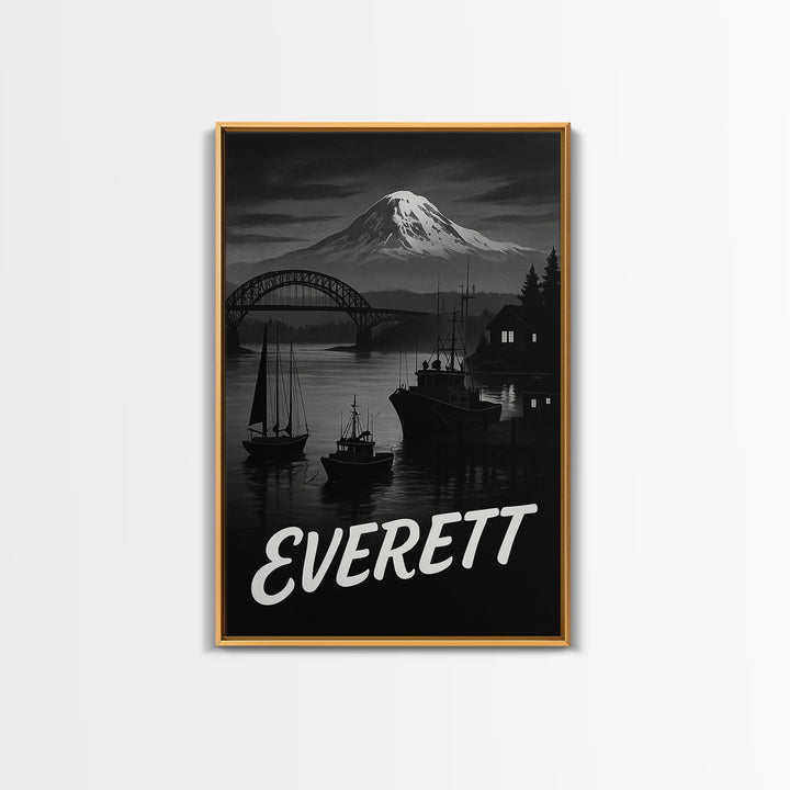 Everett Washington Travel Poster, Canvas Print, Black And White Travel Art, Everett Art Print, Vintage City Art, Wall Art, Poster Print