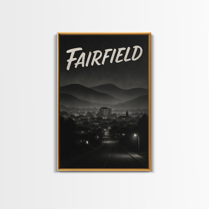 Fairfield California Travel Poster, Canvas Print, Black And White Travel Art, Fairfield Art Print, Living Room Wall Art, City Illustration