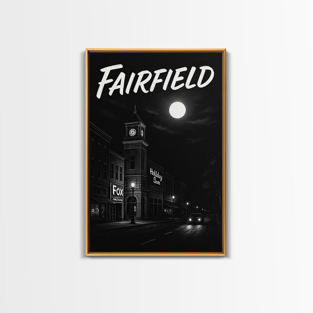 Fairfield Travel Poster, Canvas Print, Vintage Noir Poster Art, Fairfield Wall Art, Fine Art Print, Travel Poster Art, Mid Century Wall Art