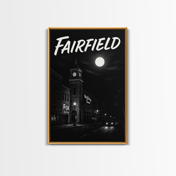 Fairfield Travel Poster, Canvas Print, Vintage Noir Poster Art, Fairfield Wall Art, Fine Art Print, Travel Poster Art, Mid Century Wall Art