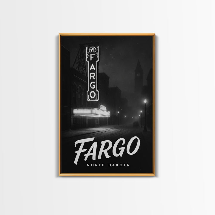 Fargo North Dakota Travel Poster, Canvas Print, Night Street Poster Art, Fargo Print, Travel Prints, Watercolor City Skyline, Skyline Art
