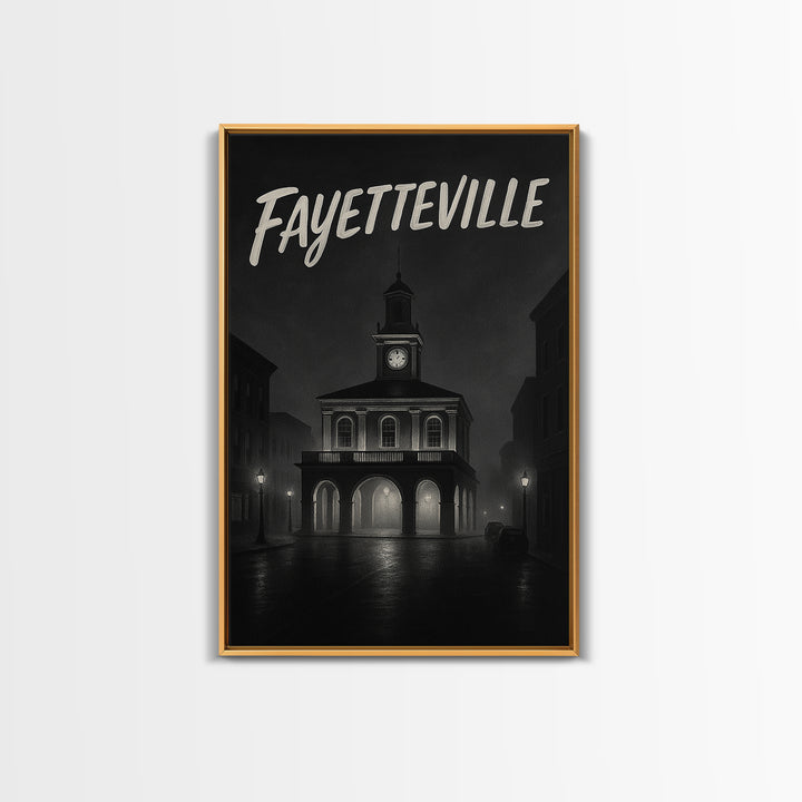 Fayeteville Travel Poster, Framed Canvas Print, Night Street Poster Art, Fayeteville Art Print, City Travel Prints, Vintage City Art