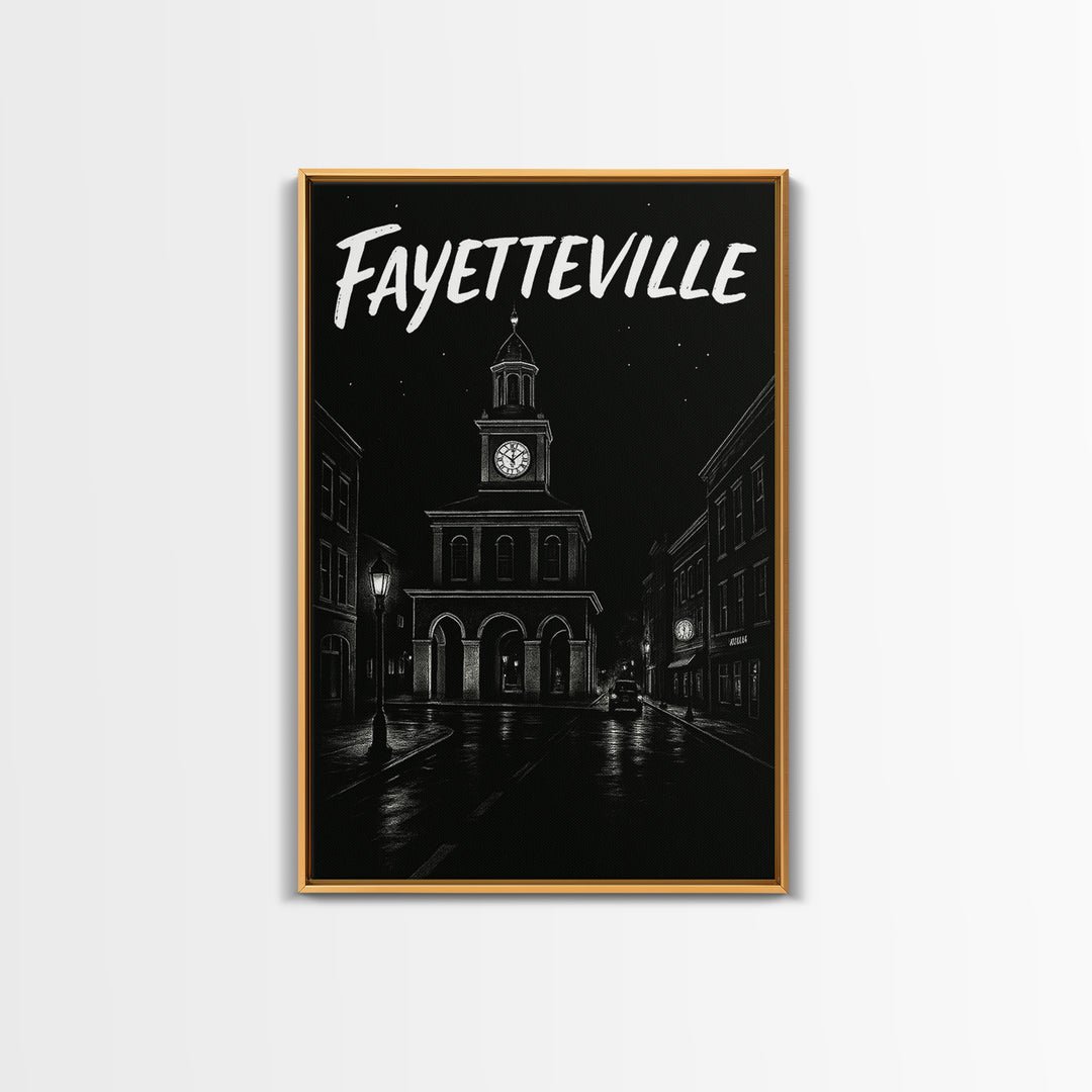 Fayetteville Travel Poster, Canvas Print, Dark Moody City Wall Art, Fayetteville City Art, Vintage City Poster, City Travel Prints