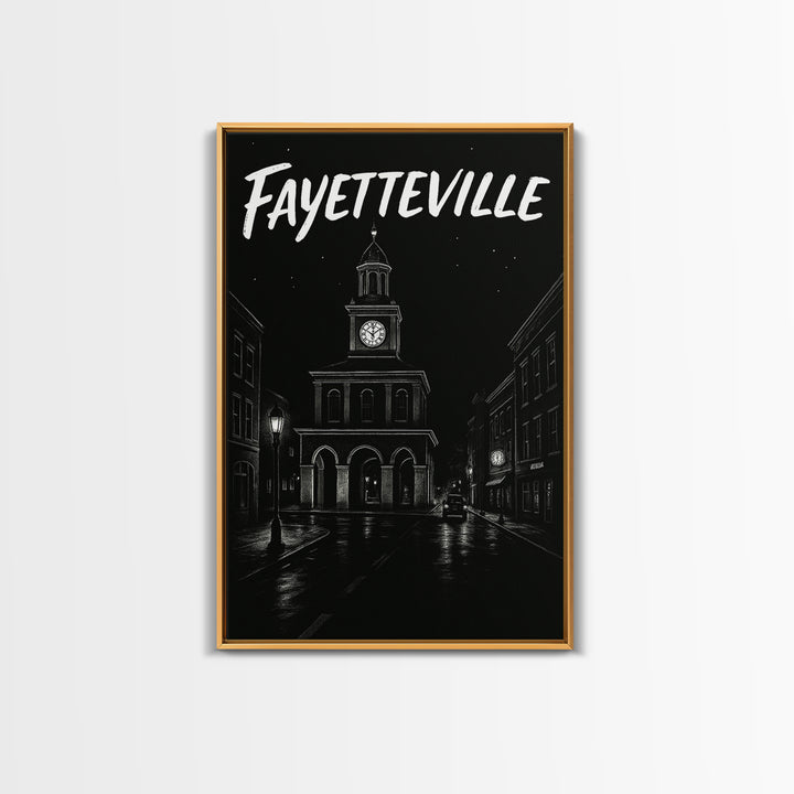 Fayetteville Travel Poster, Canvas Print, Dark Moody City Wall Art, Fayetteville City Art, Vintage City Poster, City Travel Prints