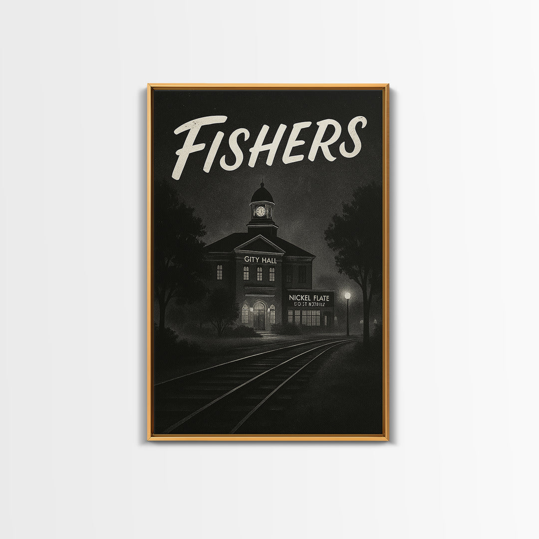 Fishers Indiana Travel Poster, Canvas Print, Night Street Poster Art, Fishers City Art, Modern Wall Decor, City Travel Prints, Art Print