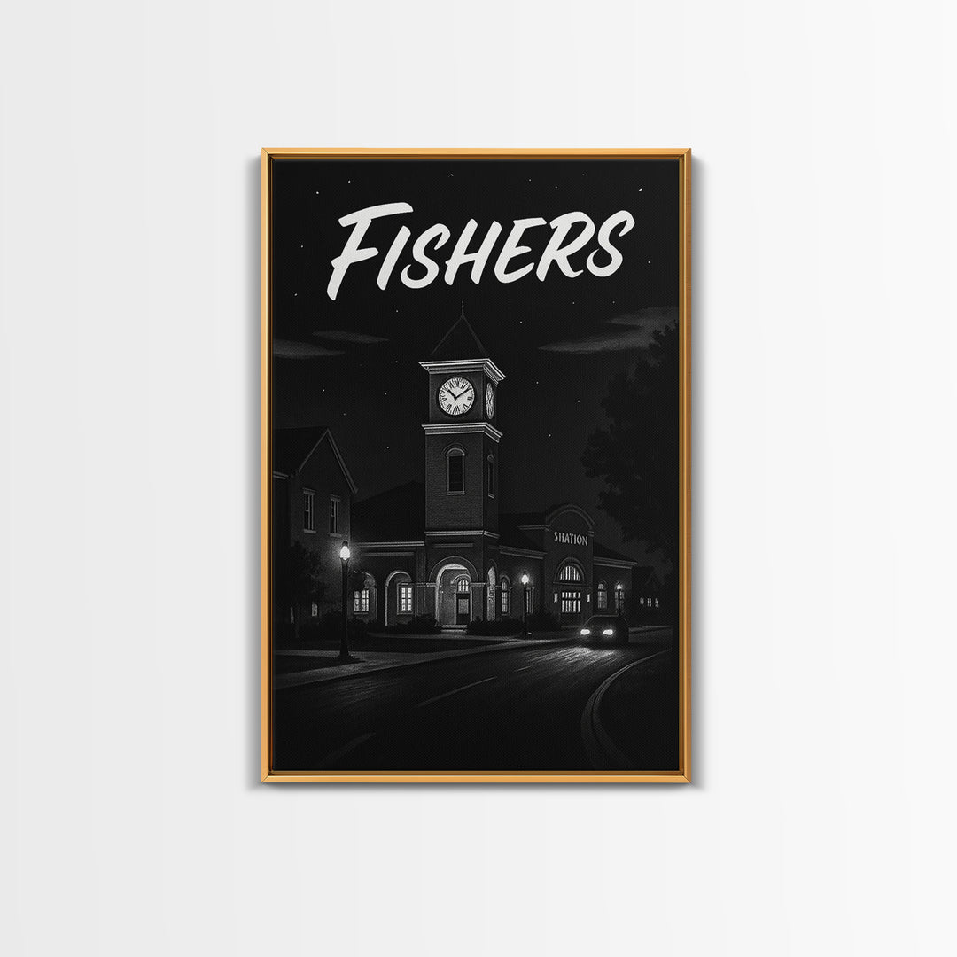 Fishers Travel Poster, Canvas Print, Night Street Poster Art, Fishers City Art, Mid Century Wall Art, Travel Wall Decor, Travel Wall Art