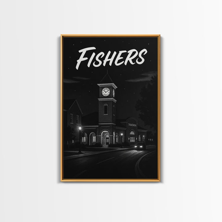 Fishers Travel Poster, Canvas Print, Night Street Poster Art, Fishers City Art, Mid Century Wall Art, Travel Wall Decor, Travel Wall Art