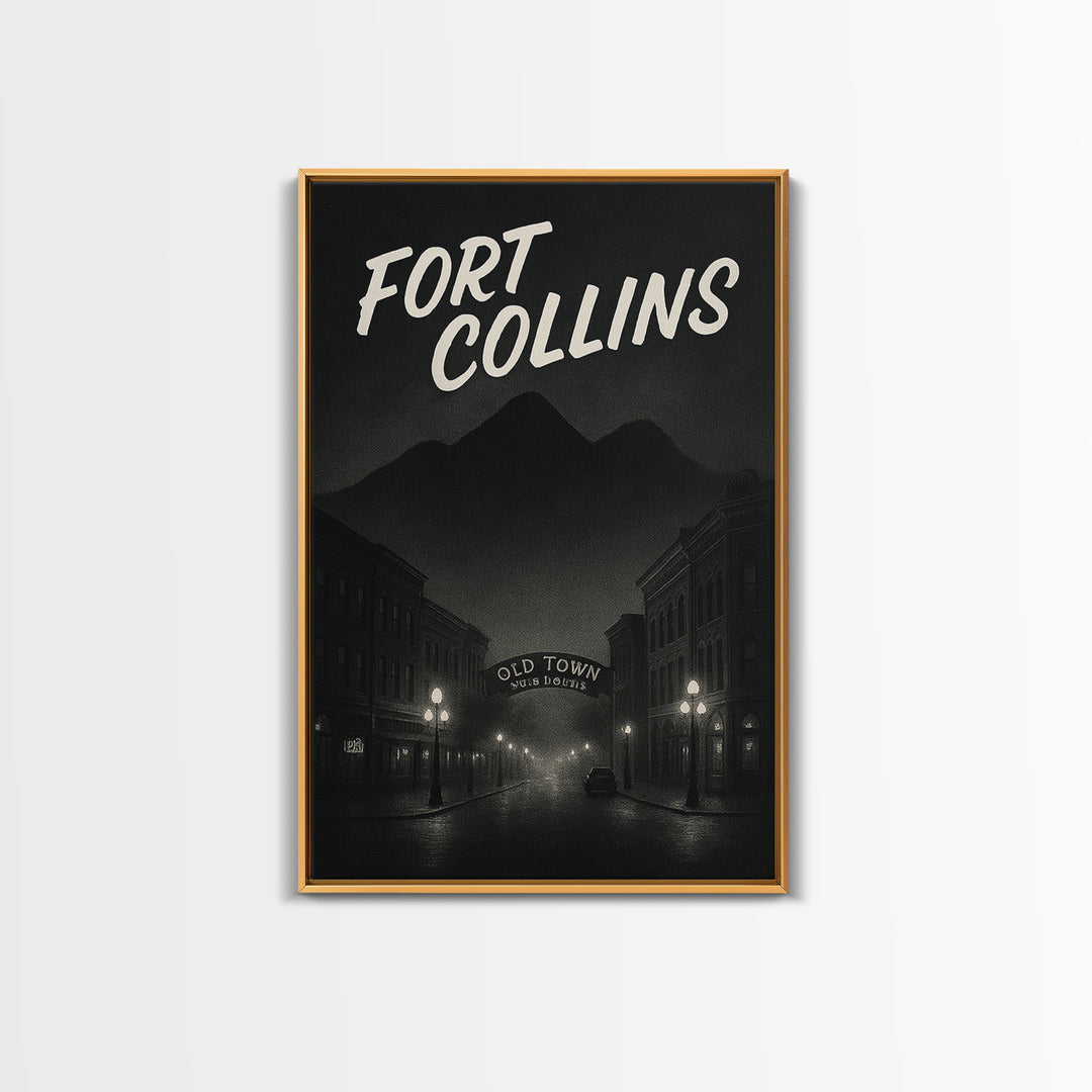 Fort Collins Colorado Travel Poster, Canvas Print, Dark Moody City Wall Art, Fort Collins Travel Art, Travel Wall Art, Travel Art Print