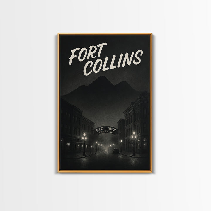Fort Collins Colorado Travel Poster, Canvas Print, Dark Moody City Wall Art, Fort Collins Travel Art, Travel Wall Art, Travel Art Print