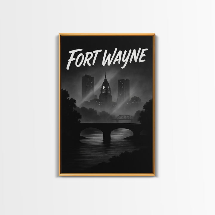 Fort Wayne Indiana Travel Poster, Canvas Print, Night Street Poster Art, Fort Wayne Wall Art, Retro Travel Print, Watercolor Urban Skyline