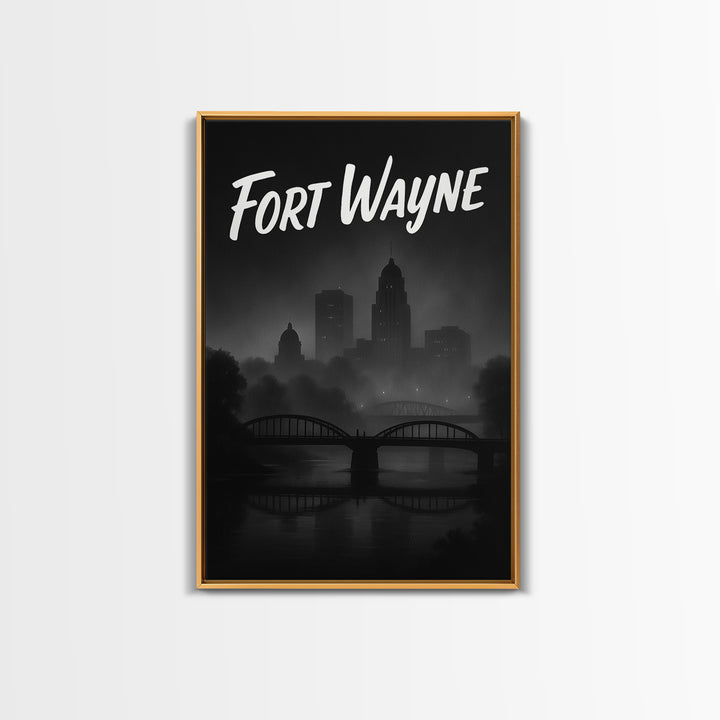 Fort Wayne Travel Poster, Canvas Print, Night Street Poster Art, Fort Wayne Wall Art, City Illustration, Living Room Wall Art, Design 2