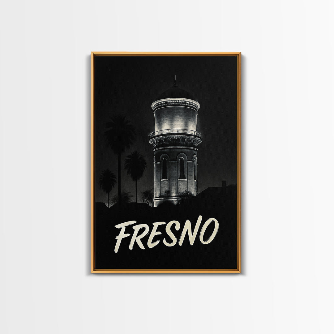 Fresno California Travel Poster, Canvas Print, Vintage Noir Poster Art, Fresno City Art, Vintage Travel Art, Fine Art Print, Wall Art