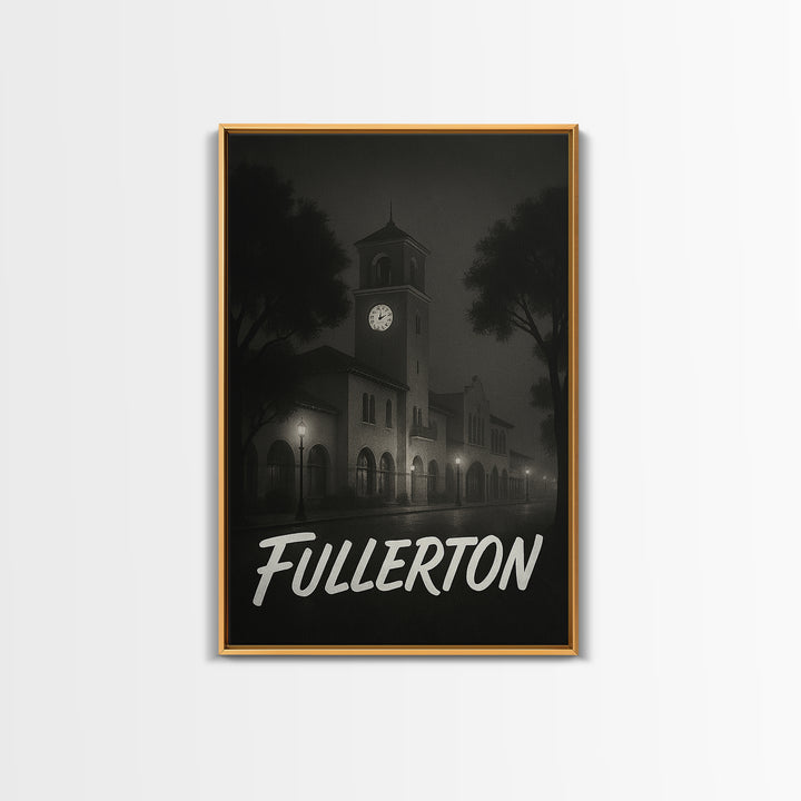 Fullerton Travel Poster, Framed Canvas Print, Dark Moody City Wall Art, Fullerton Wall Art, Eclectic Wall Decor, Modern Wall Decor