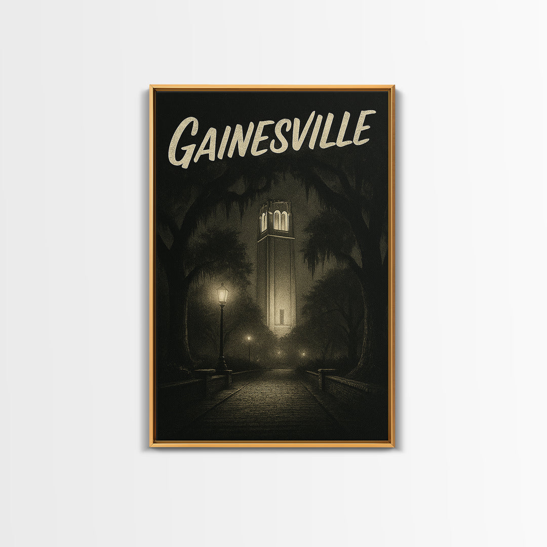 Gainesville Florida Travel Poster, Canvas Print, Dark Moody City Wall Art, Gainesville Wall Art, Vintage City Poster, Travel Poster Set