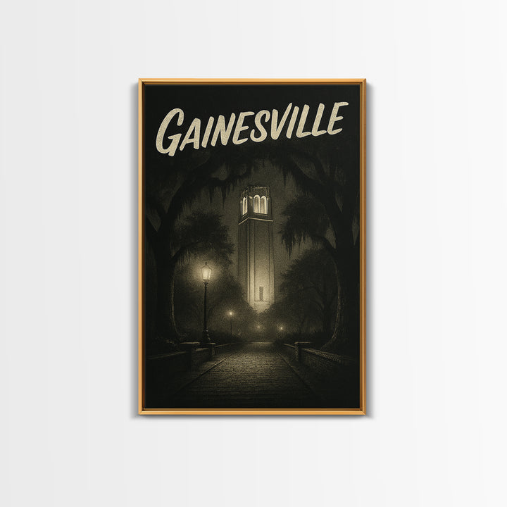 Gainesville Florida Travel Poster, Canvas Print, Dark Moody City Wall Art, Gainesville Wall Art, Vintage City Poster, Travel Poster Set