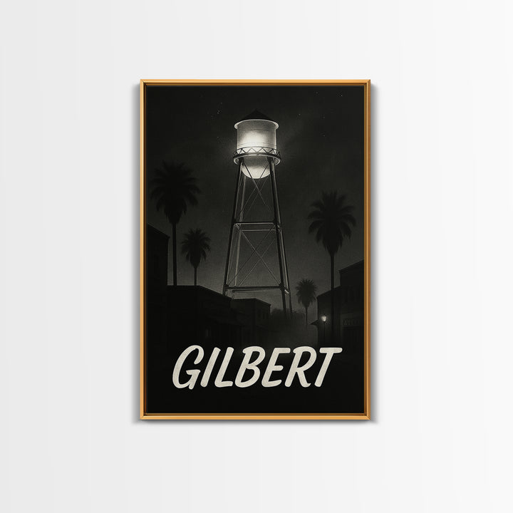 Gilbert Arizona Travel Poster, Framed Canvas Print, Black And White Travel Art, Gilbert Travel Art, Fine Art Print, Living Room Wall Art