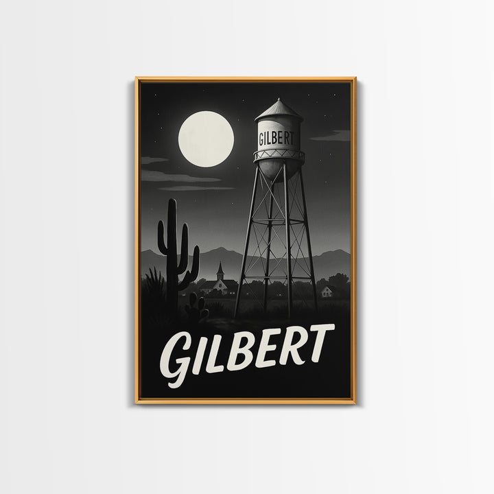 Gilbert Travel Poster, Canvas Print, Night Street Poster Art, Gilbert Travel Art, Eclectic Wall Decor, Fine Art Print, Wanderlust Decor