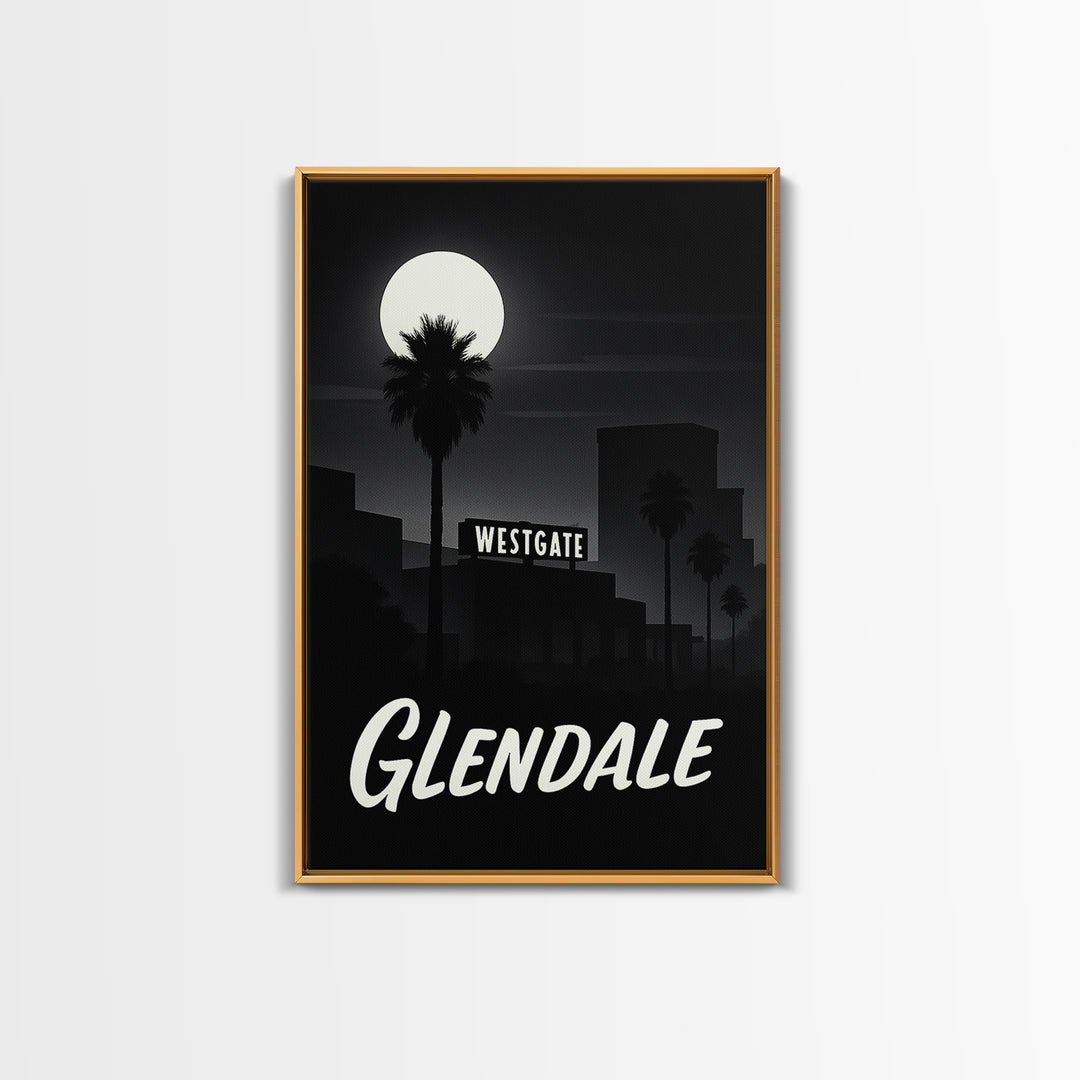 Glendale Arizona Travel Poster, Canvas Print, Night Street Poster Art, Glendale Poster Print, Living Room Wall Art, Vintage City Poster