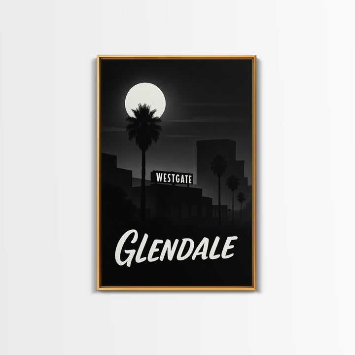 Glendale Arizona Travel Poster, Canvas Print, Night Street Poster Art, Glendale Poster Print, Living Room Wall Art, Vintage City Poster