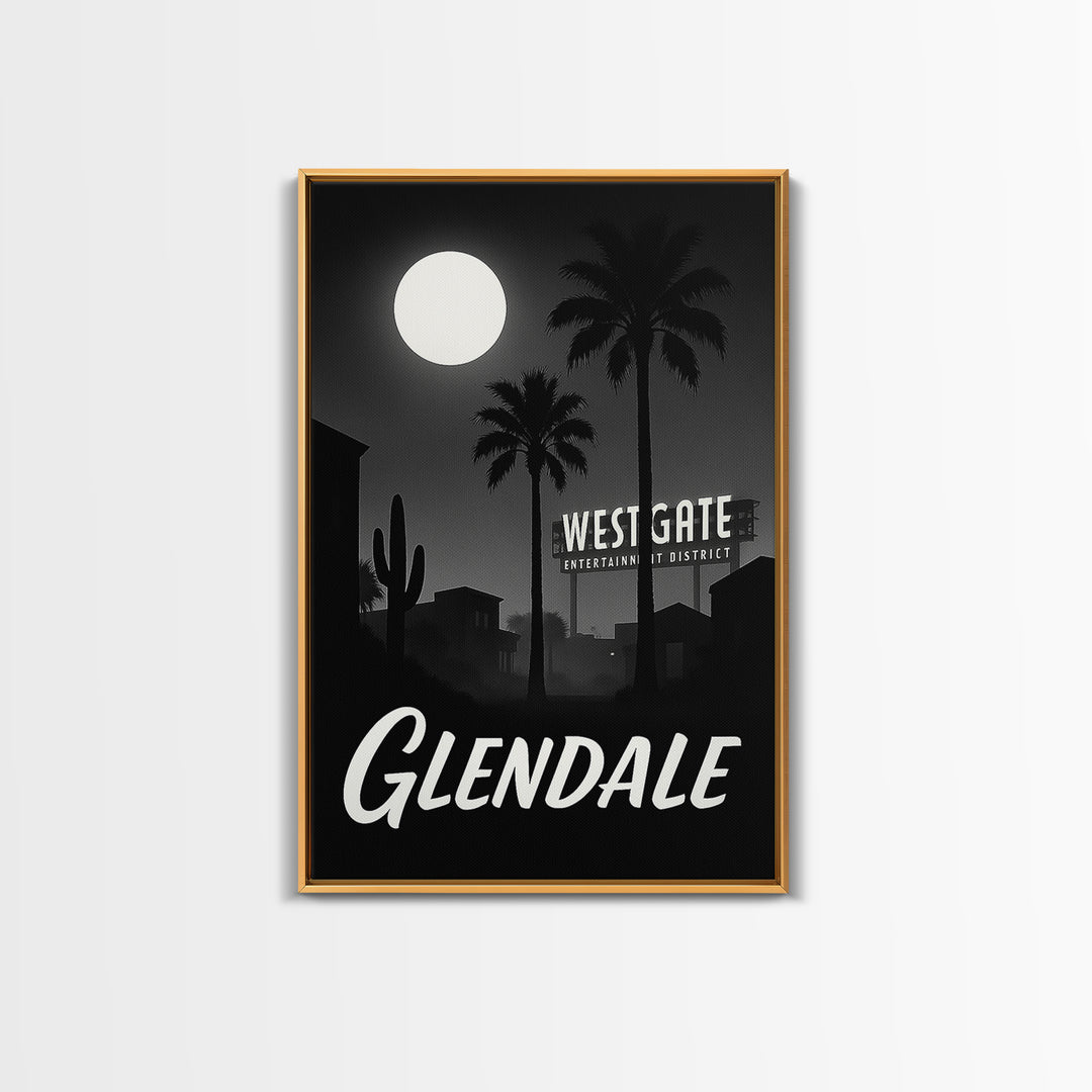 Glendale Travel Poster, Framed Canvas Print, Night Street Poster Art, Glendale City Art, Fine Art Print, Watercolor Skyline, Design 2