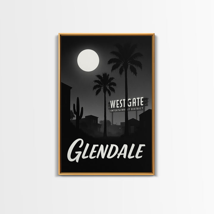 Glendale Travel Poster, Framed Canvas Print, Night Street Poster Art, Glendale City Art, Fine Art Print, Watercolor Skyline, Design 2