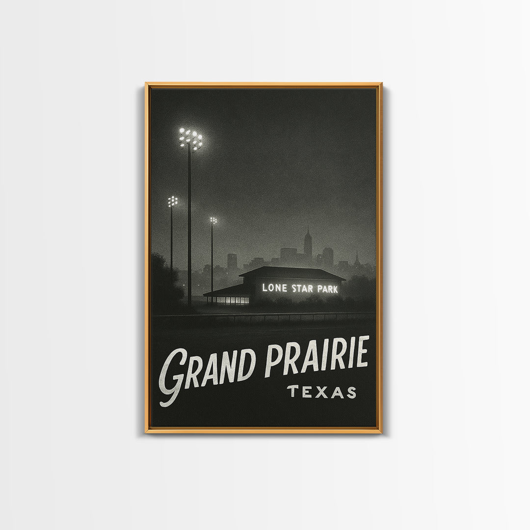 Grand Prairie Texas Travel Poster, Canvas Print, Dark Moody City Wall Art, Grand Prairie Wall Art, Vintage City Poster, Vintage City Art
