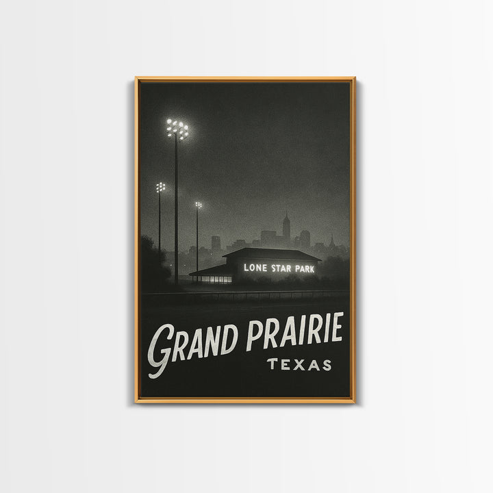 Grand Prairie Texas Travel Poster, Canvas Print, Dark Moody City Wall Art, Grand Prairie Wall Art, Vintage City Poster, Vintage City Art
