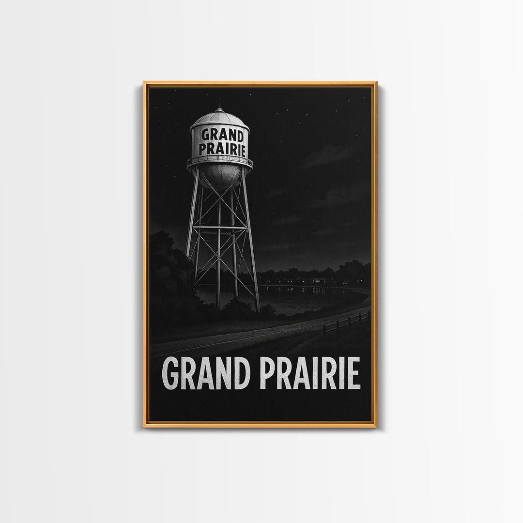 Grand Prairie Travel Poster, Canvas Print, Night Street Poster Art, Grand Prairie Poster Print, Watercolor Urban Skyline, Wanderlust Decor