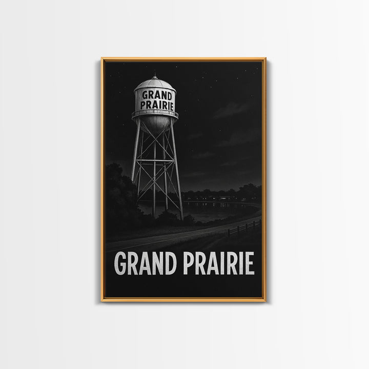 Grand Prairie Travel Poster, Canvas Print, Night Street Poster Art, Grand Prairie Poster Print, Watercolor Urban Skyline, Wanderlust Decor