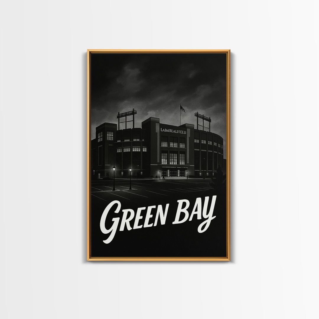 Green Bay Travel Poster, Canvas Print, Dark Moody City Wall Art, Green Bay Travel Art, Modern Wall Decor, Travel Poster Set, City Poster