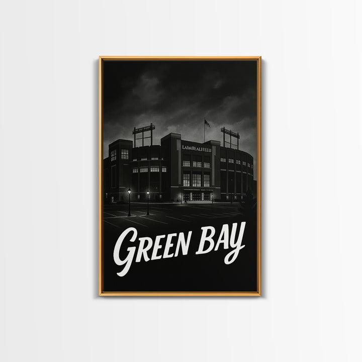 Green Bay Travel Poster, Canvas Print, Dark Moody City Wall Art, Green Bay Travel Art, Modern Wall Decor, Travel Poster Set, City Poster